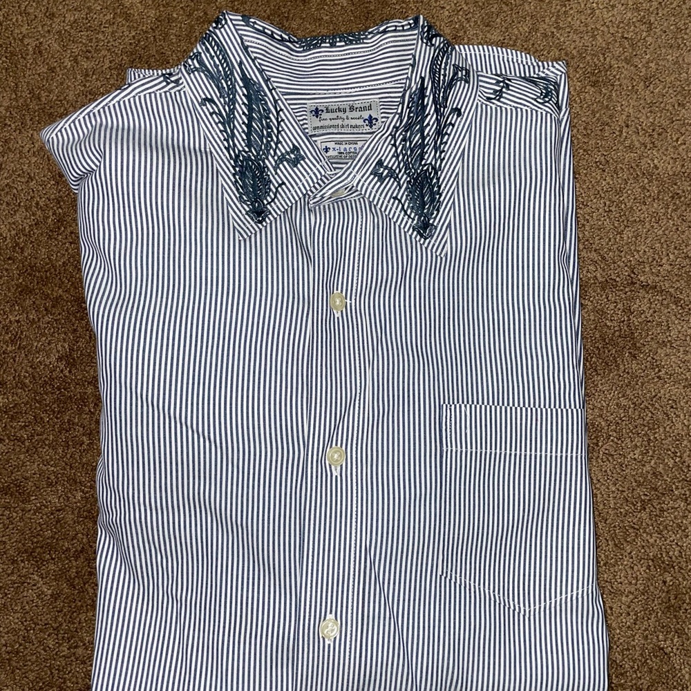 Lucky Brand Blue and White Casual Button Down Shirt